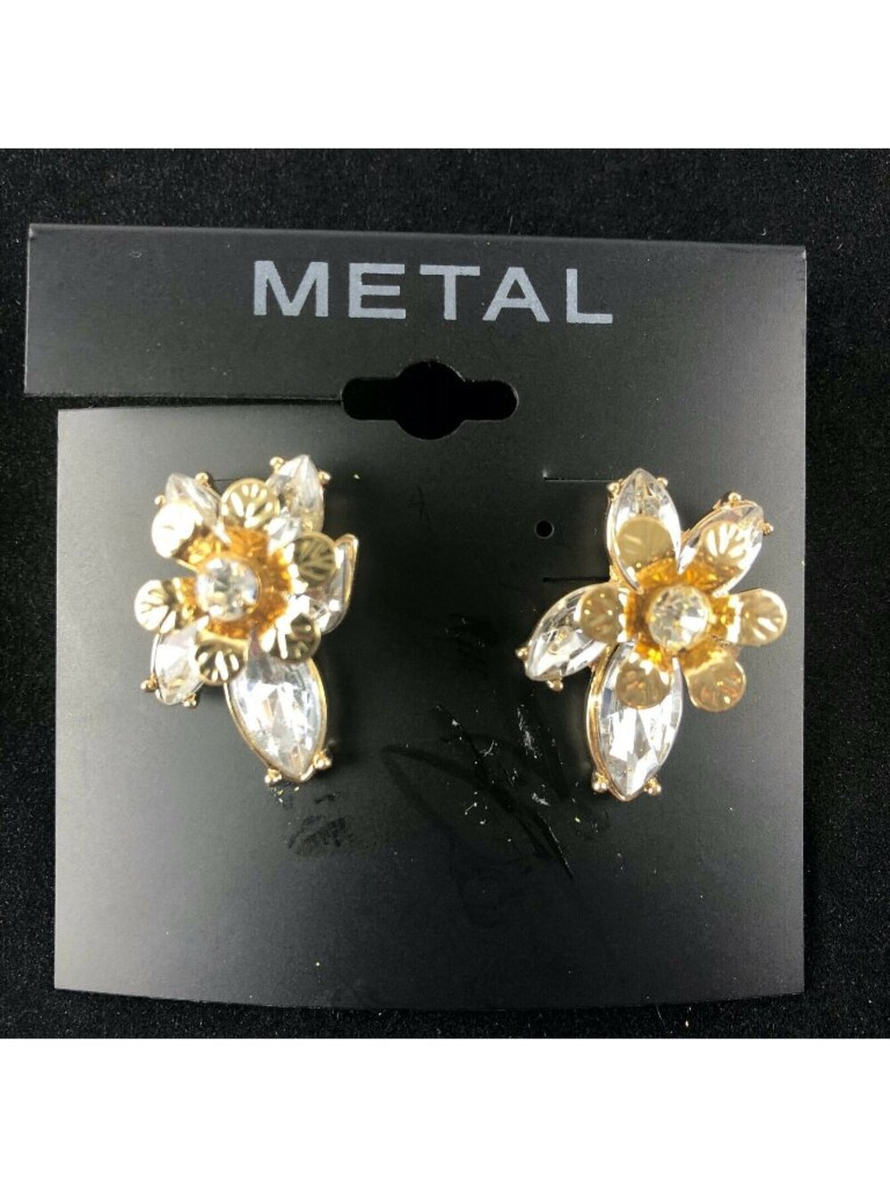 Kohl's Metal Earrings Gold-tone 1" Rhinestone Flowers Studs